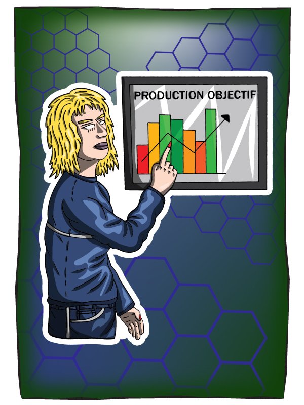 Une femme montrant un tableau de production