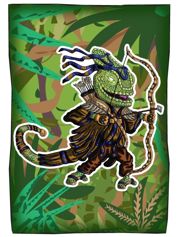 Un caméléon avec un arc