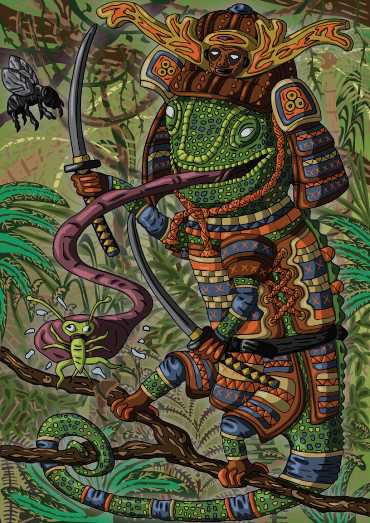 Cameleon samourai dans la jungle