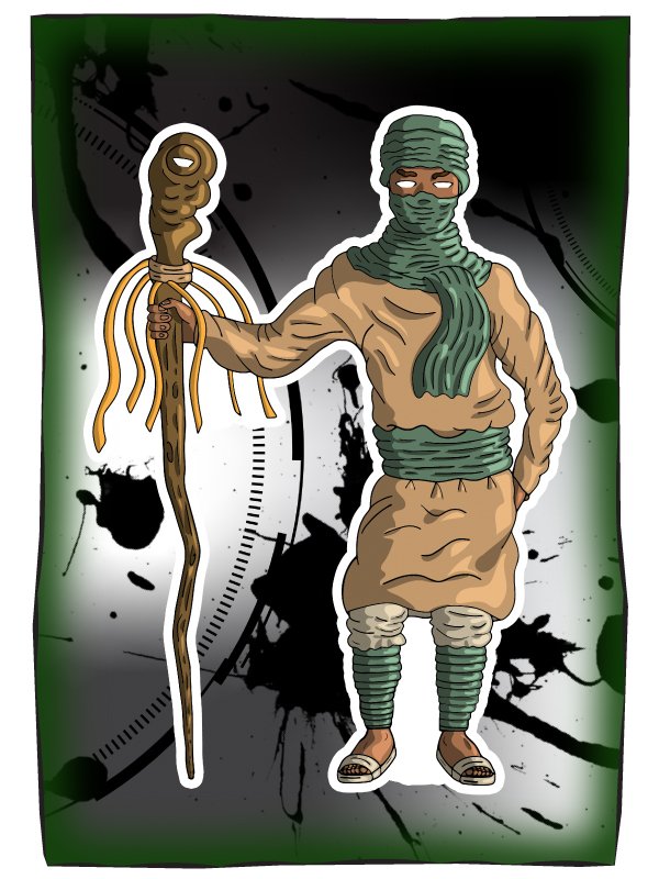 un homme avec un turban et un baton